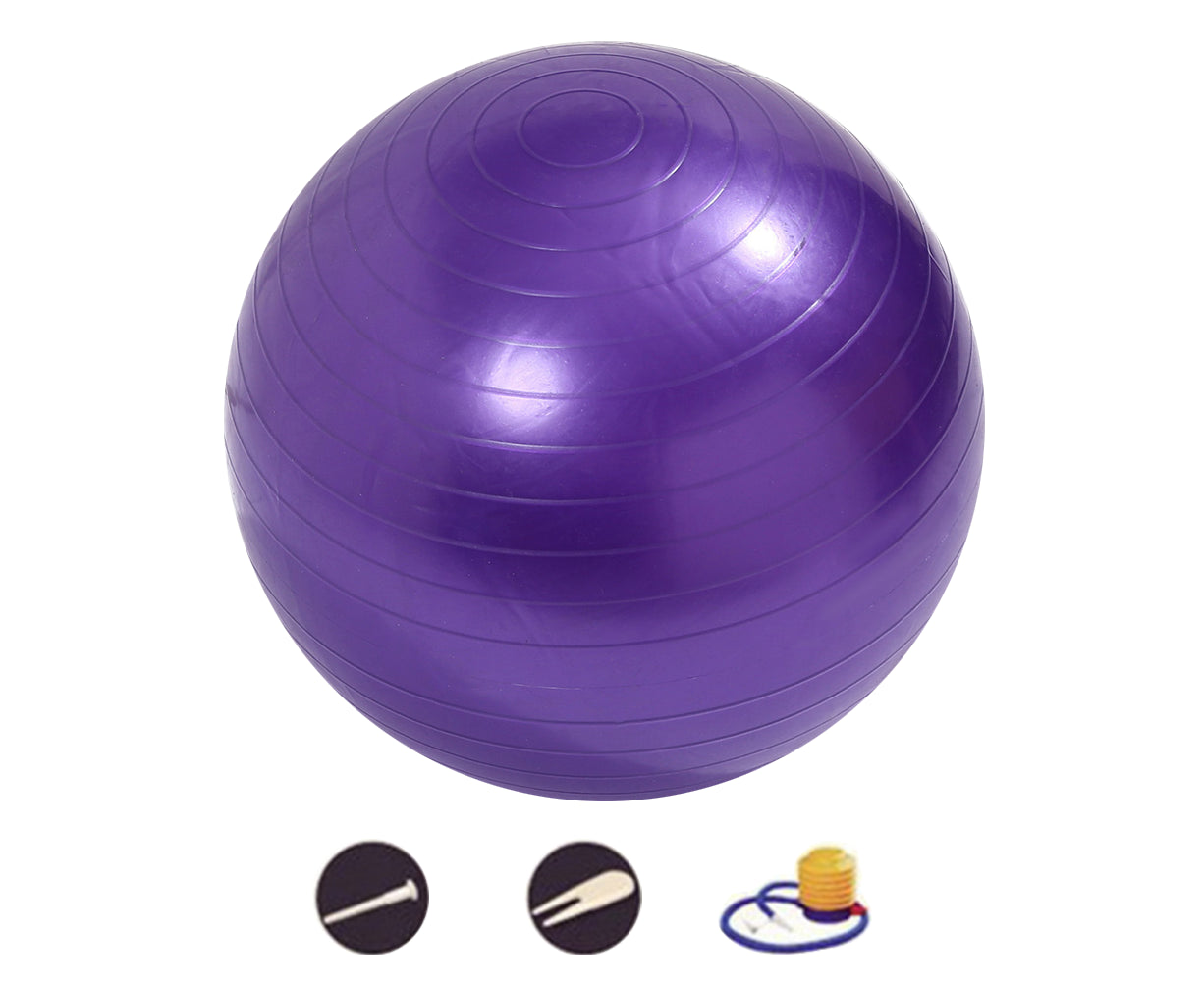 Exercise Ball Balance Ball with Pump for Yoga Pilates Stretching Fitness Home Gym Workout Training -Purple Glossy-45Cm