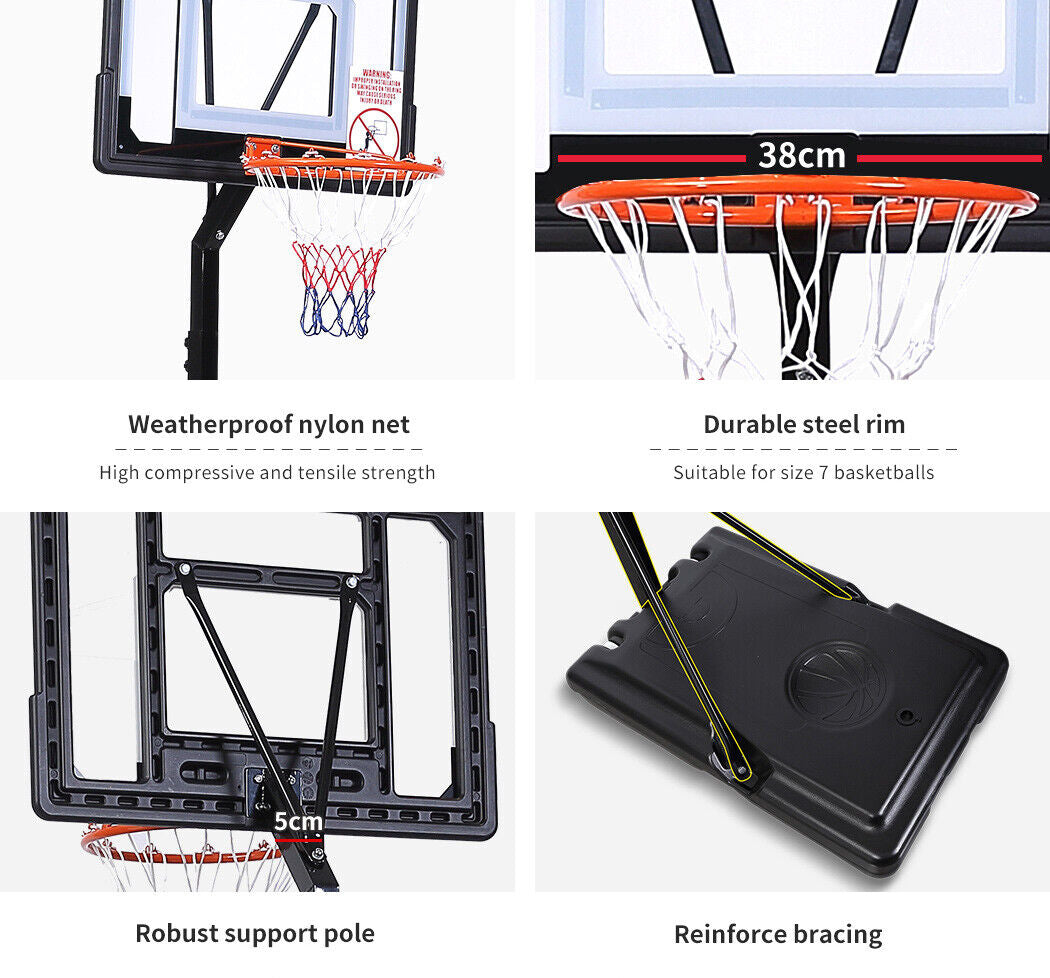 Centra Basketball Hoop Stand Kid Rim Ring System Large Backboard Net Adjustable