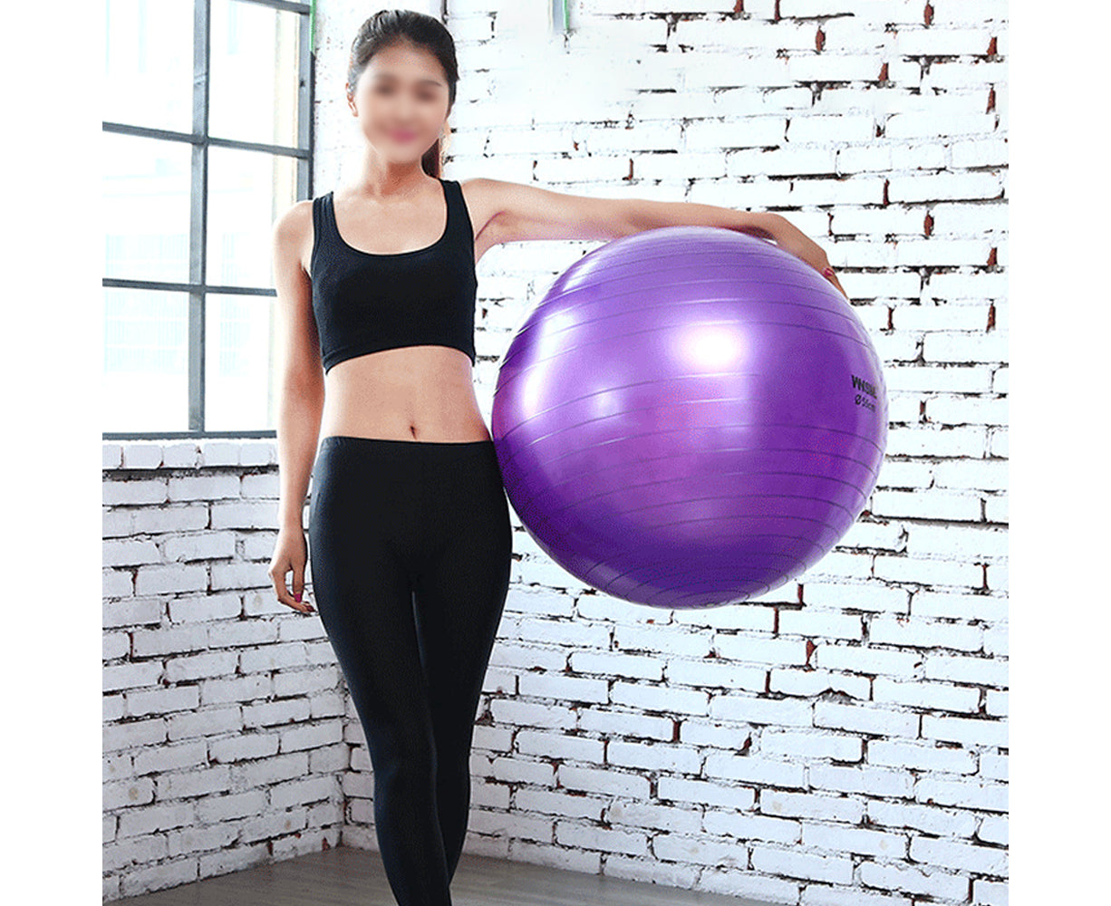 Exercise Ball Balance Ball with Pump for Yoga Pilates Stretching Fitness Home Gym Workout Training -Purple Glossy-45Cm